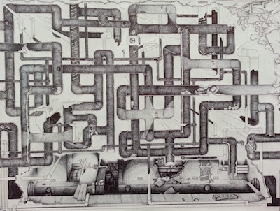 line drawing of intertwining pipes