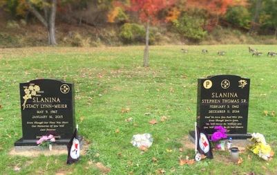 matching graves with Steelers logo, Allegheny Cemetery, Pittsburgh, PA