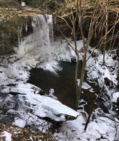 waterfall and icy water in shape of heart
