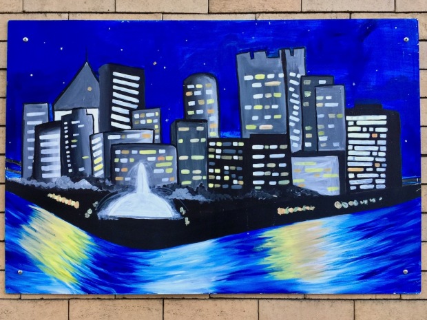 painting of downtown Pittsburgh at night