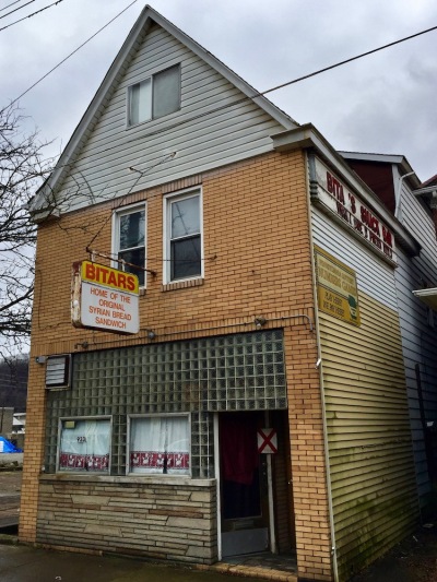 former Syrian restaurant marked with red "X" for demolition, New Kensington, PA