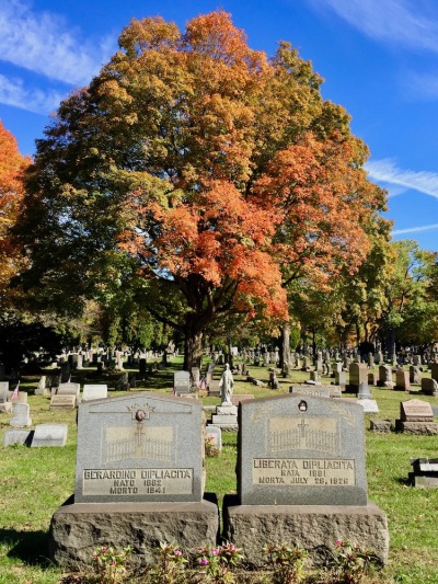 matching gravestones with ceramic photo insets for husband and wife, Beaver Cemetery