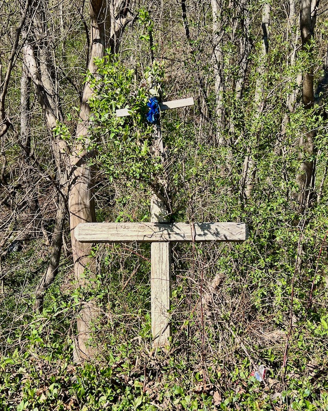 memorial cross left by roadside