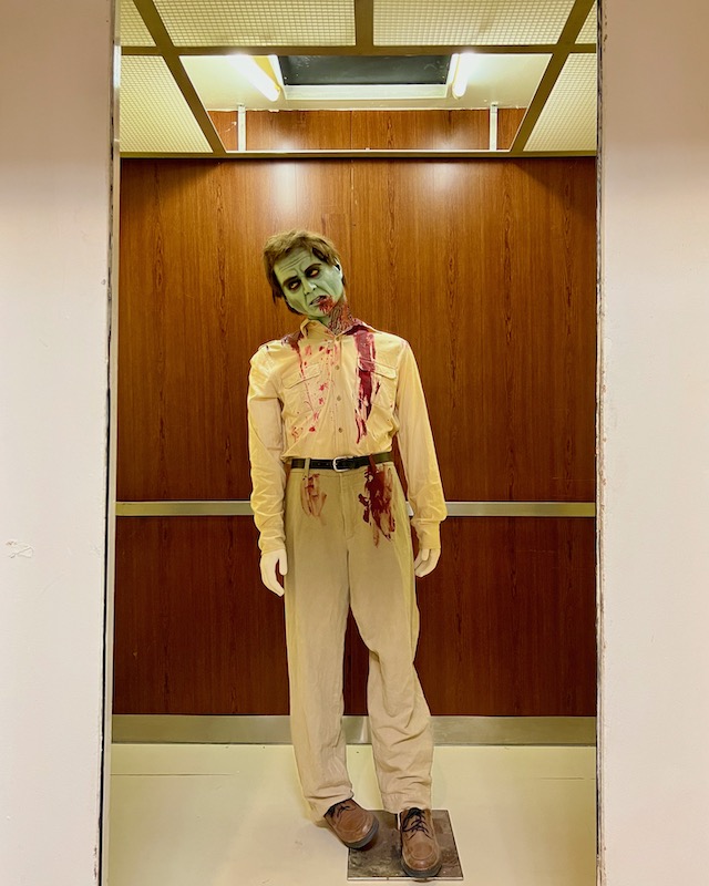 zombie mannequin in fake elevator