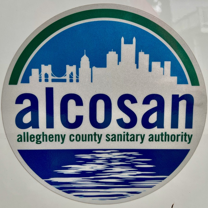 logo for Allegheny County Sanitary Authority featuring skyline of downtown Pittsburgh